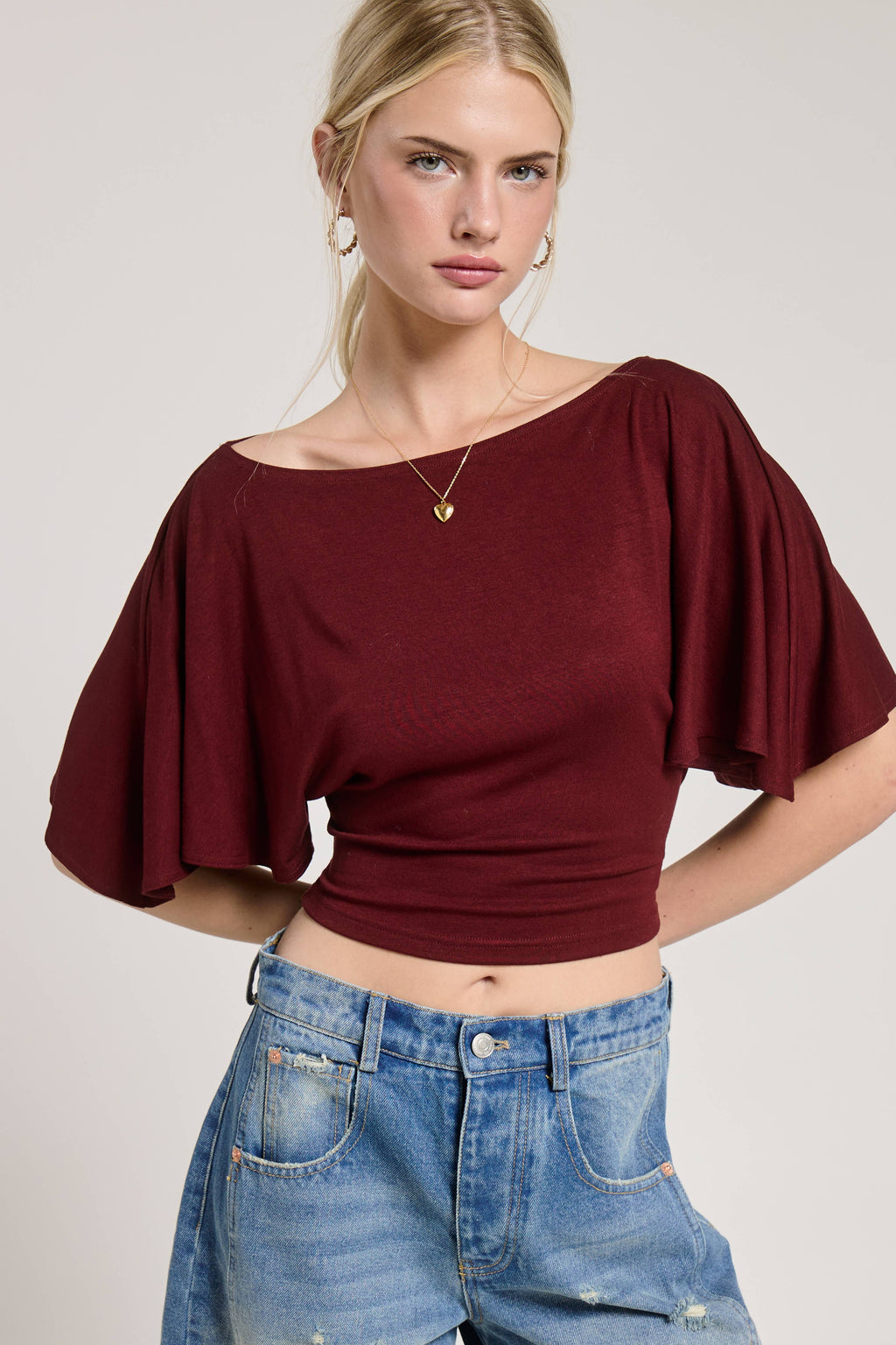 Batwing Short Sleeve Tie Back Knit Top