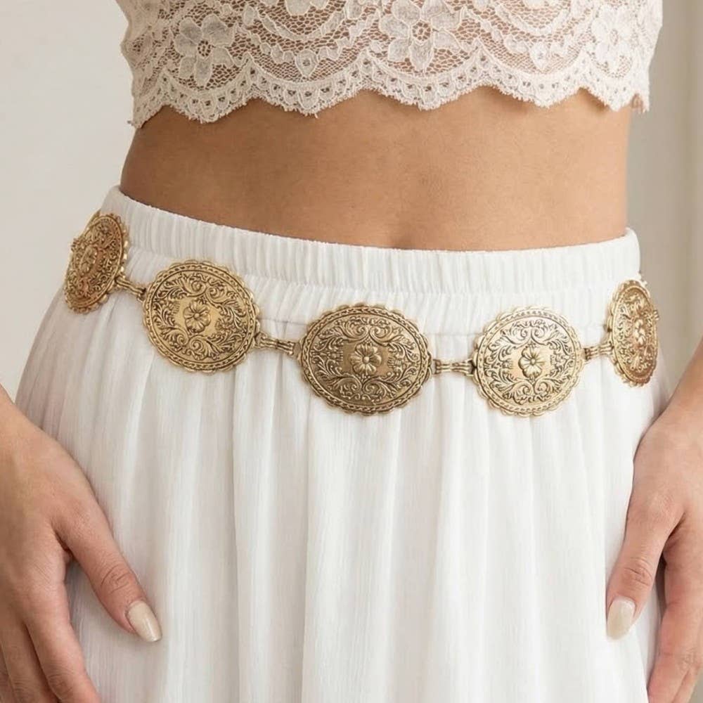 Floral Concho Western Chain Belt