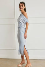 Satin Lace Hem Pencil Skirt