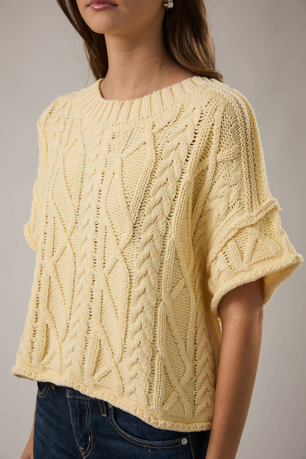 Short Sleeve Cable Knit Sweater