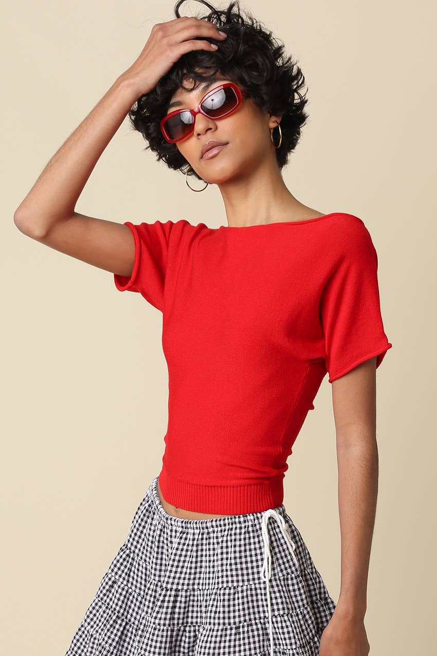Angela Boat Neck Cinched Tee