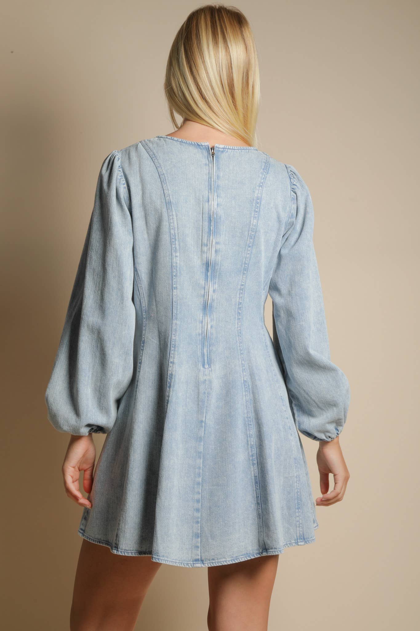 Mineral Washed Denim Seam Detail Mini Dress