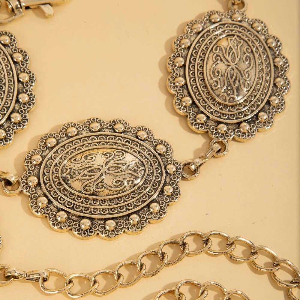 Oval Western Concho Chain Link Belt