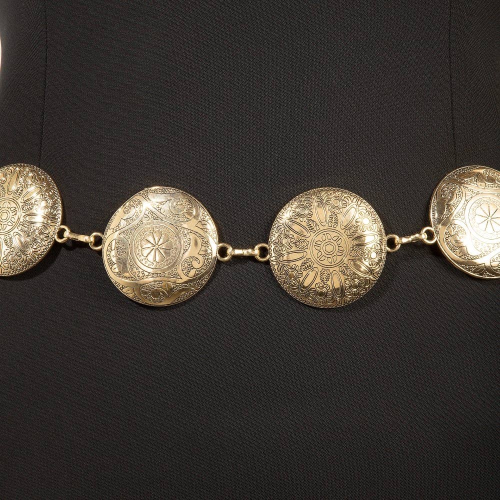 Western Concho Engraved Discs Chain Belt
