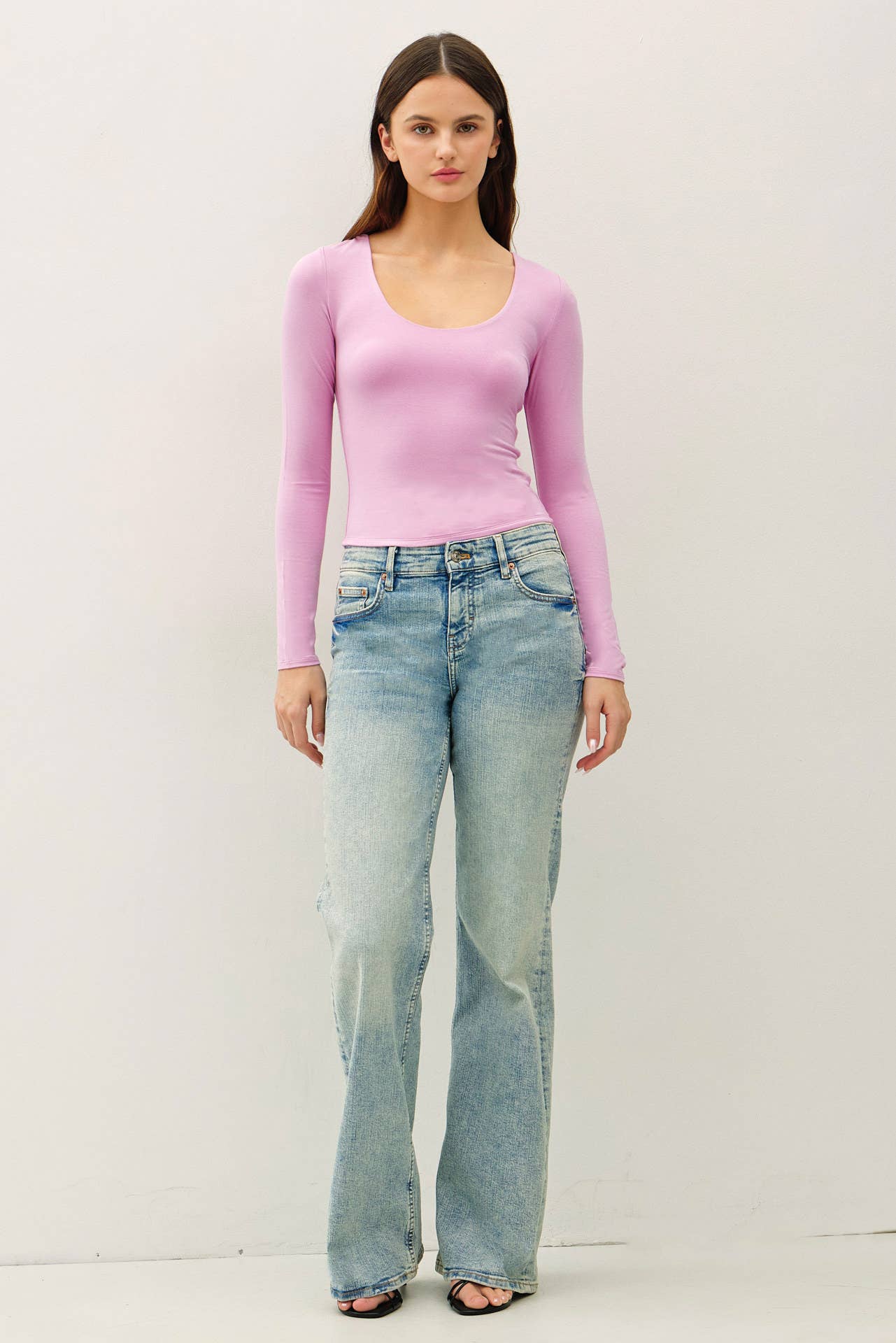 Basic Long Sleeve Scoop Neck Top