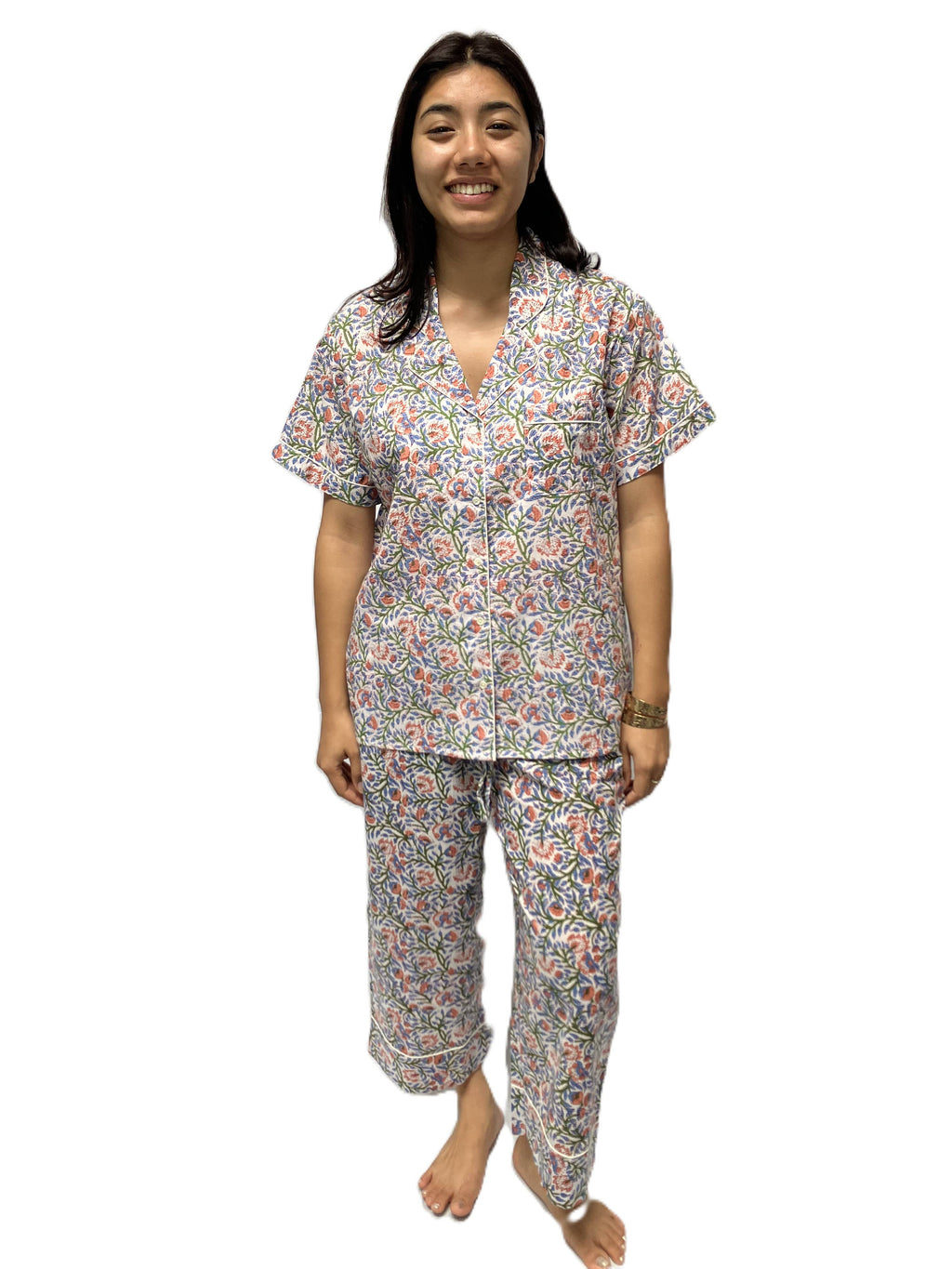 Cotton Pajama Shirt-White Blue