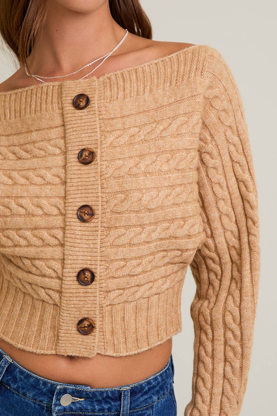 Off-Shoulder Button Sweater