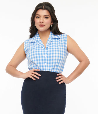 Barbie Blue Gingham Sleeveless Blouse