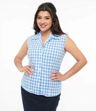 Load image into Gallery viewer, Barbie Blue Gingham Sleeveless Blouse