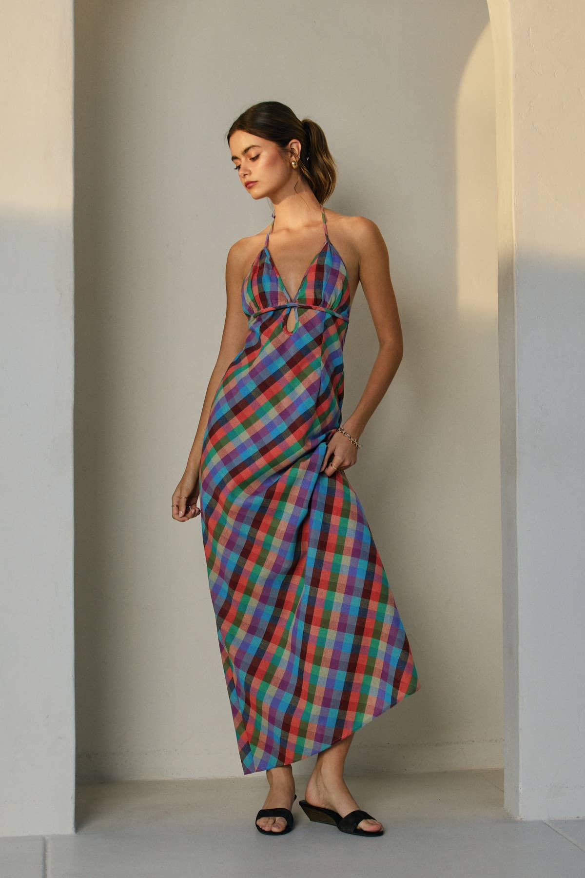 Vibrant Vines Triangle Top Halter Maxi Dress