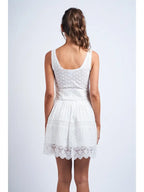 White Floral Eyelet Sleeveless Lace Mini Dress
