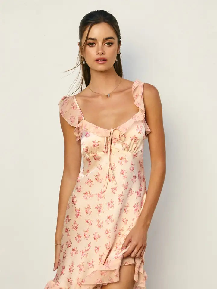 Rosewater Reverie Contrast Fabric Mini Dress