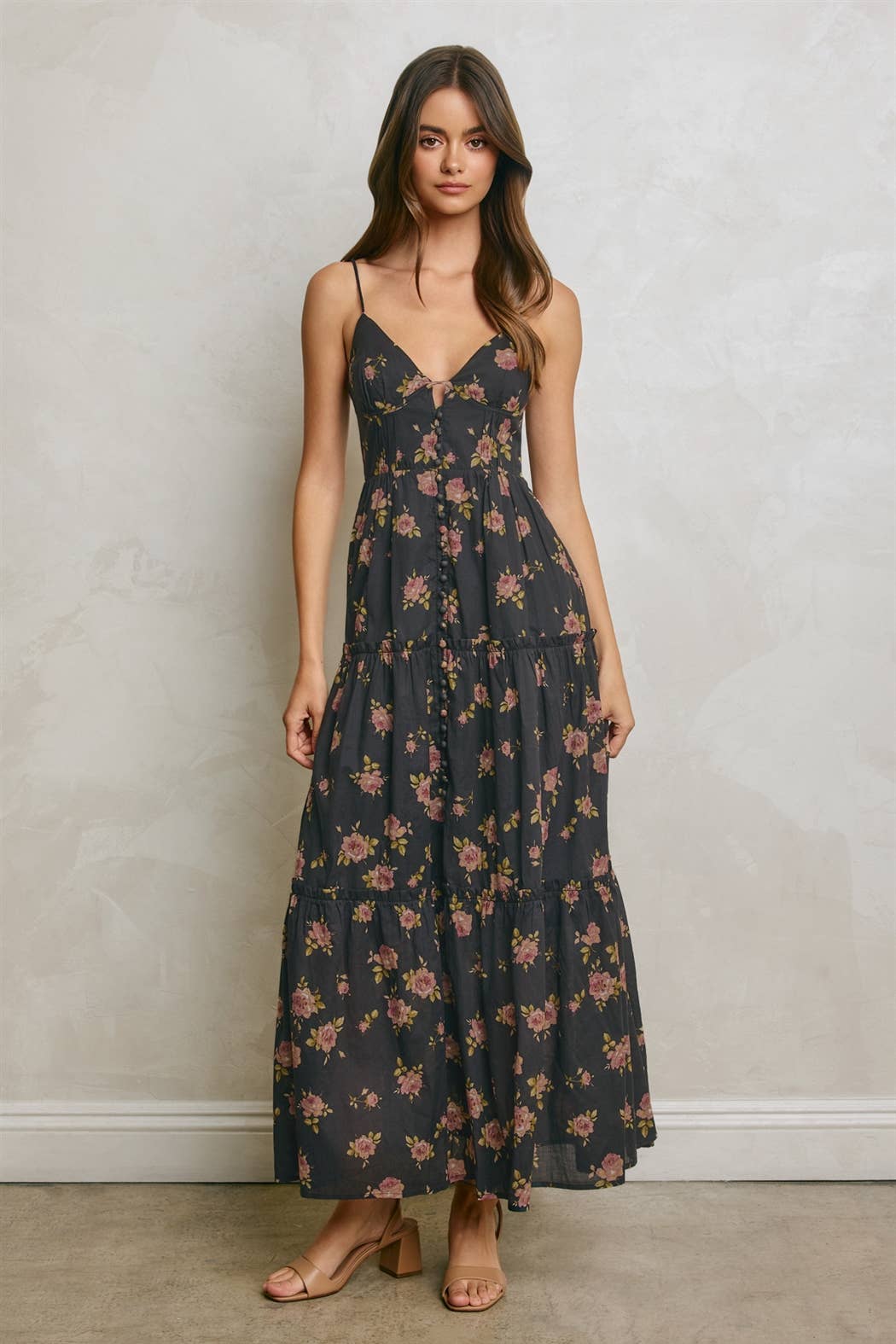 Floral Corset Tiered Maxi Dress