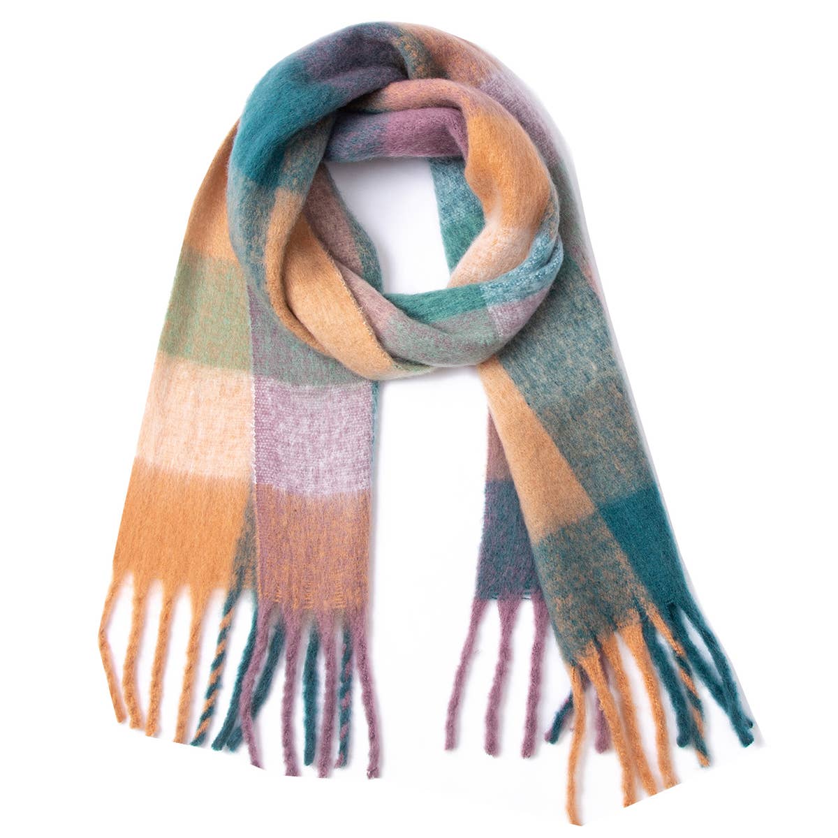 Chunky Plaid Scarf with Fringe