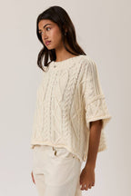 Short Sleeve Cable Knit Sweater