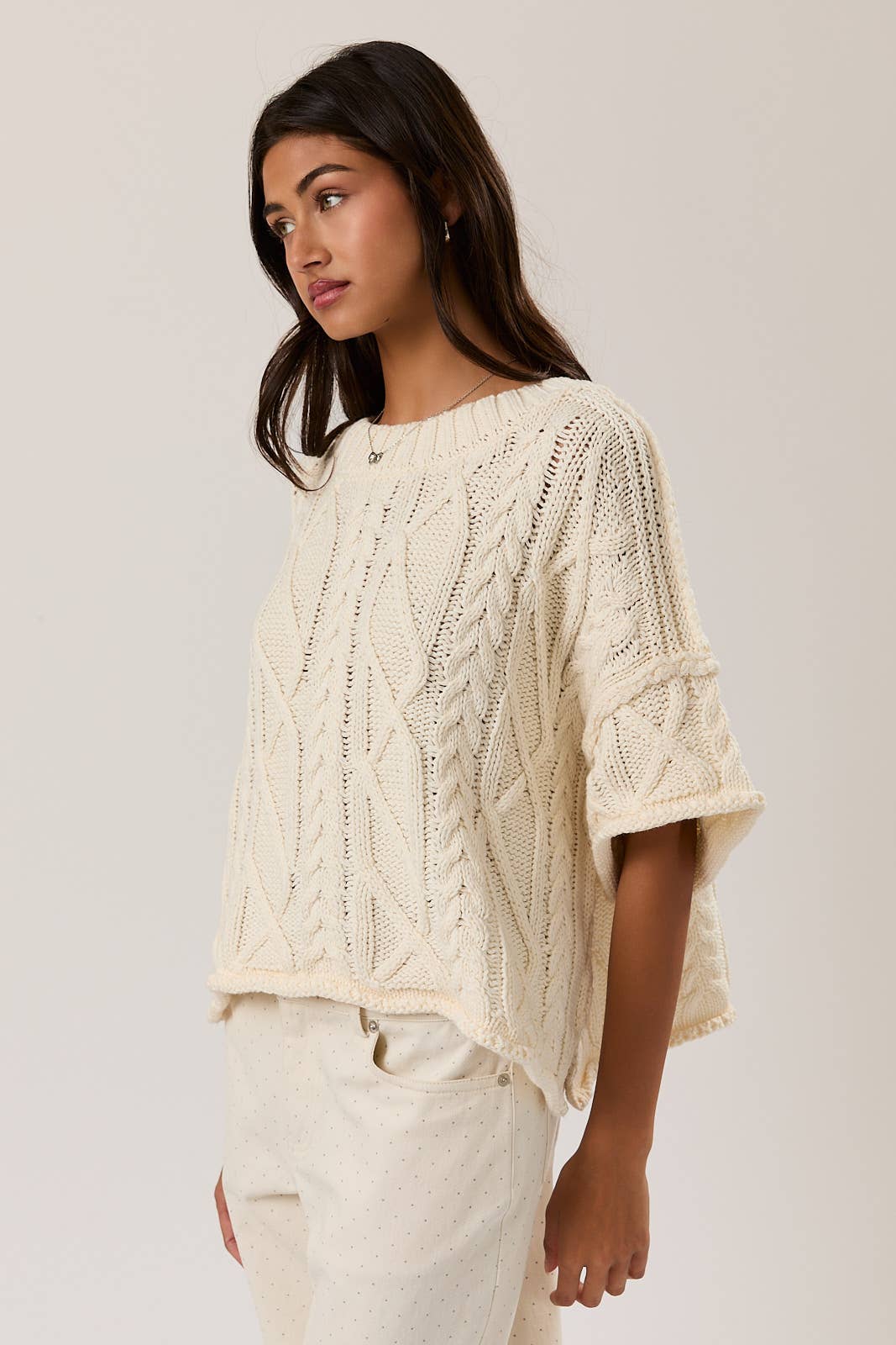 Short Sleeve Cable Knit Sweater
