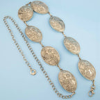Flower Engraved Oval Concho Chain Belt