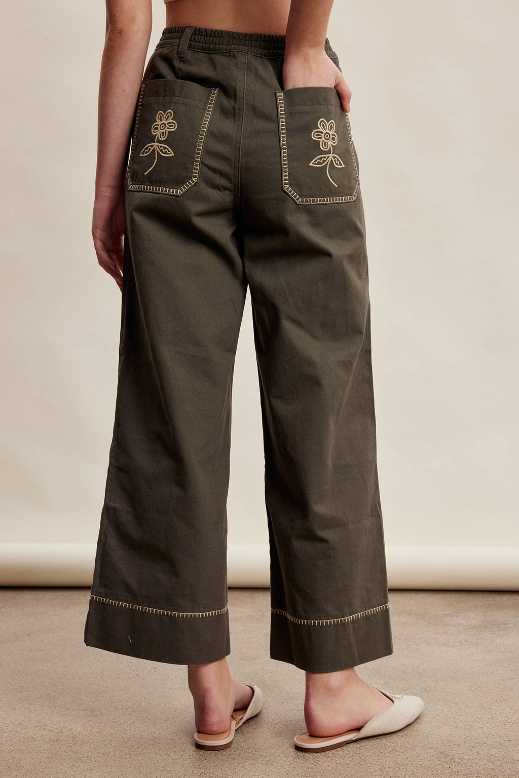 Floral Embroidered Cropped Wide-Leg Pants
