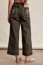 Floral Embroidered Cropped Wide-Leg Pants