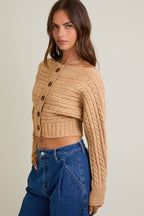 Off-Shoulder Button Sweater