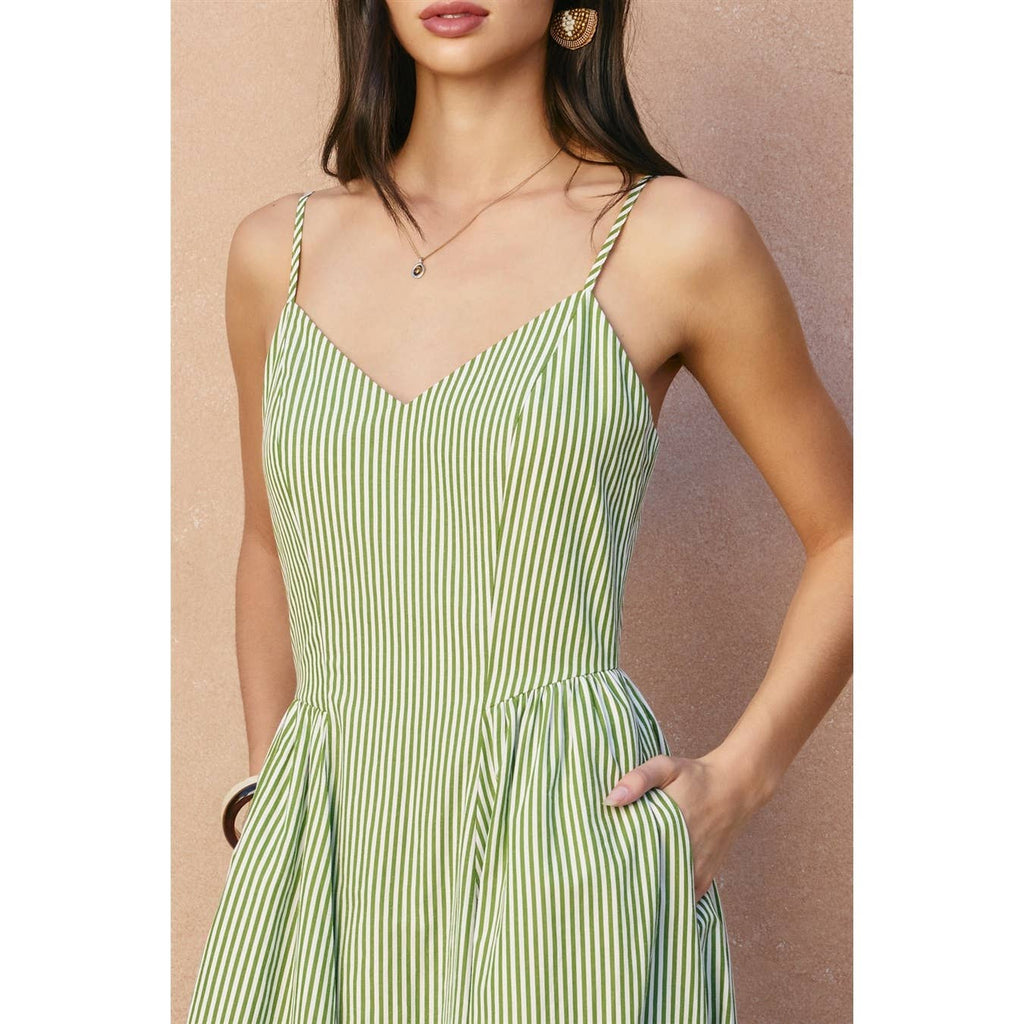 Stripe Gathered Hip Midi Dress