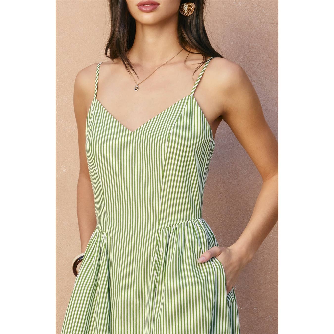 Stripe Gathered Hip Midi Dress