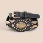 Faux Leather Oval And Concho Chain Belt
