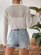 Cut-Out Lace-Up Flared Sleeved Cardigan