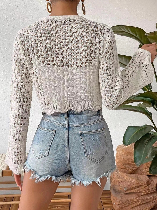 Cut-Out Lace-Up Flared Sleeved Cardigan