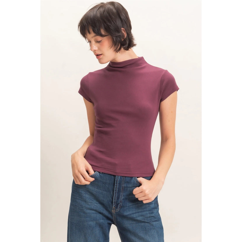 Mock Neck Cap Sleeve Top