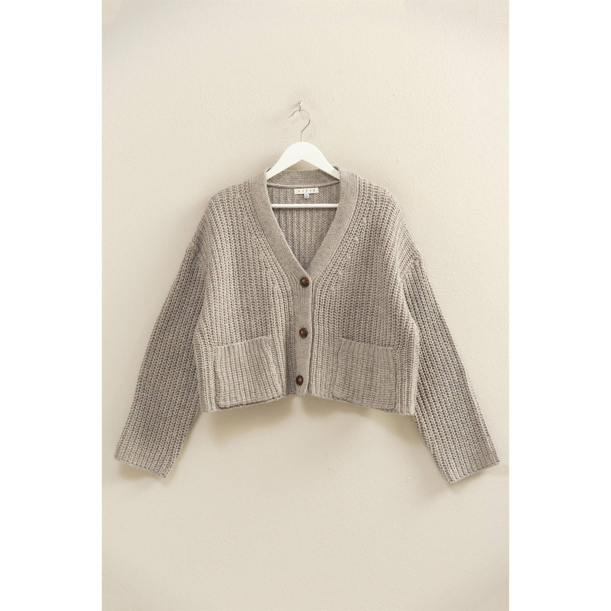 Gray Oversized Ribbed Cardigan