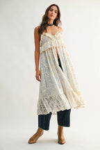 Sheer Floral Lace Ruffle Cover Up Top