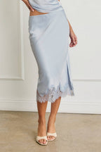 Satin Lace Hem Pencil Skirt