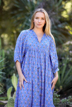 Mylah Midi Dress Block Printed Cotton Blue