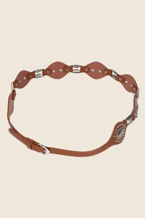 Faux Leather Oval And Concho Chain Belt
