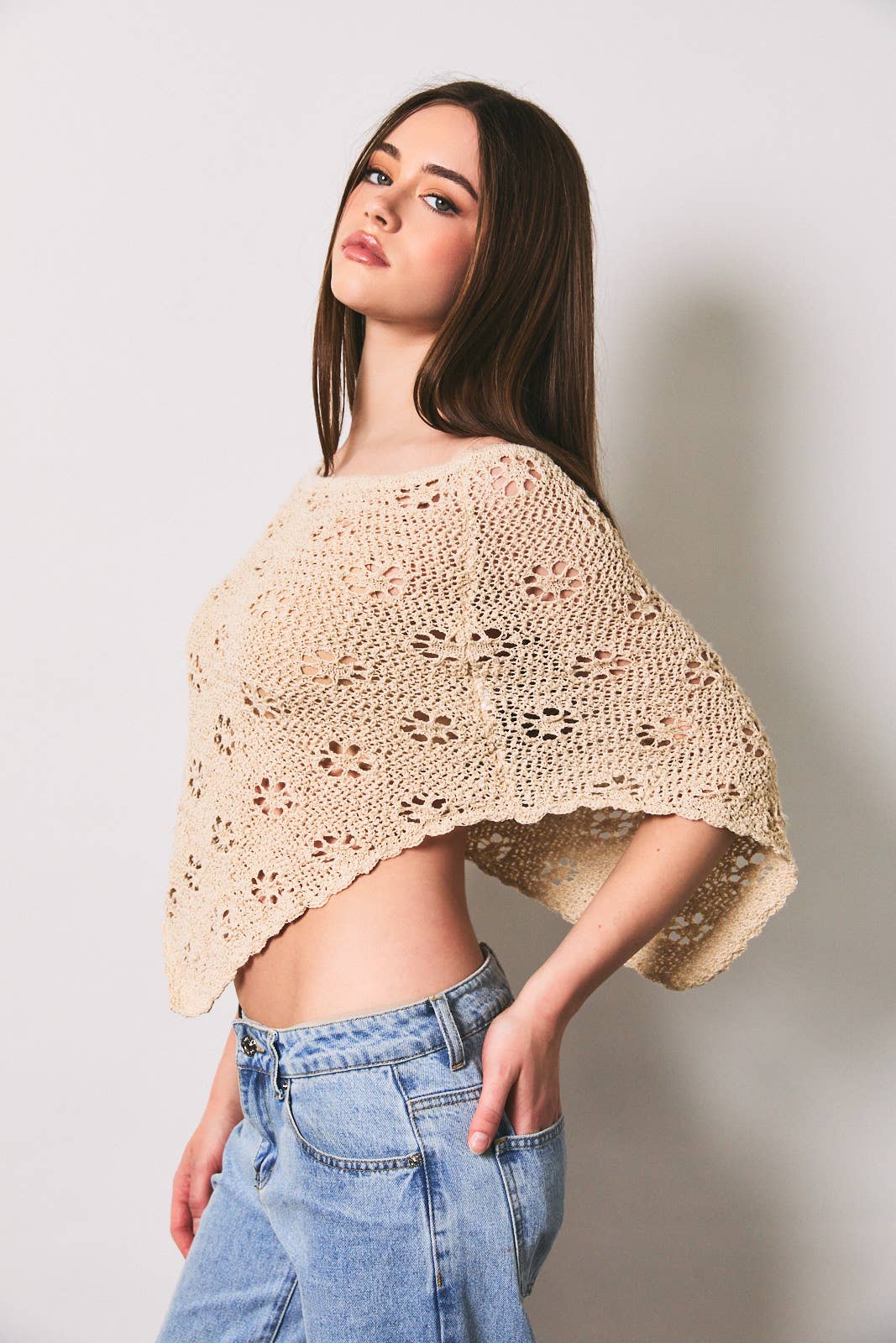 Openwork Detail Sweater Poncho