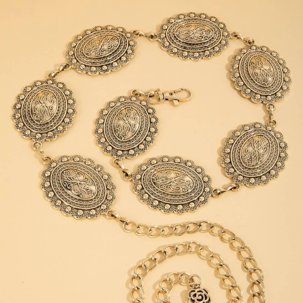 Oval Western Concho Chain Link Belt