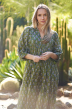 Mylah Midi Dress Block Printed Olive Cotton