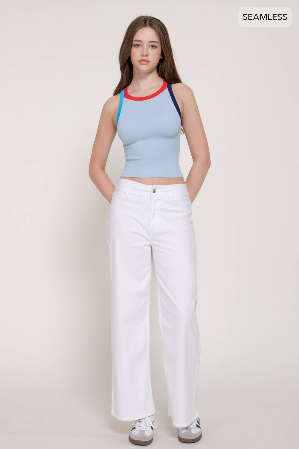 Sleeveless Contrast Detail Seamless Top