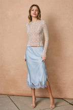 Satin Lace Hem Pencil Skirt