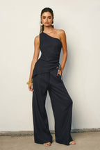 Linen One Shoulder Ruched Top