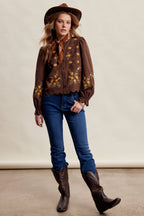 Embroidered Scallop Hem Cotton Blouse