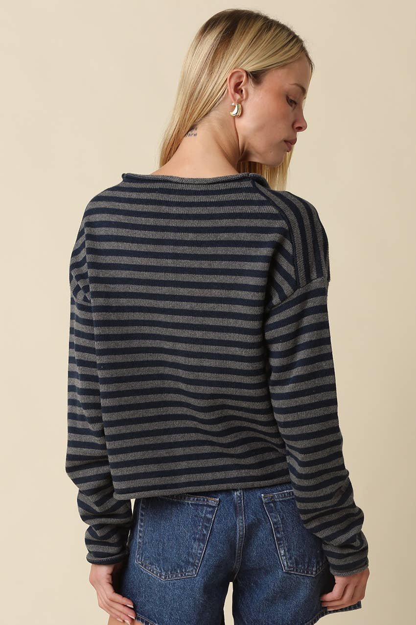 Elina Striped Collar Knit Top