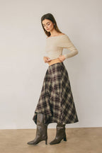 Plaid Asymmetrical Midi Skirt