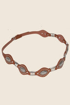 Faux Leather Oval And Concho Chain Belt