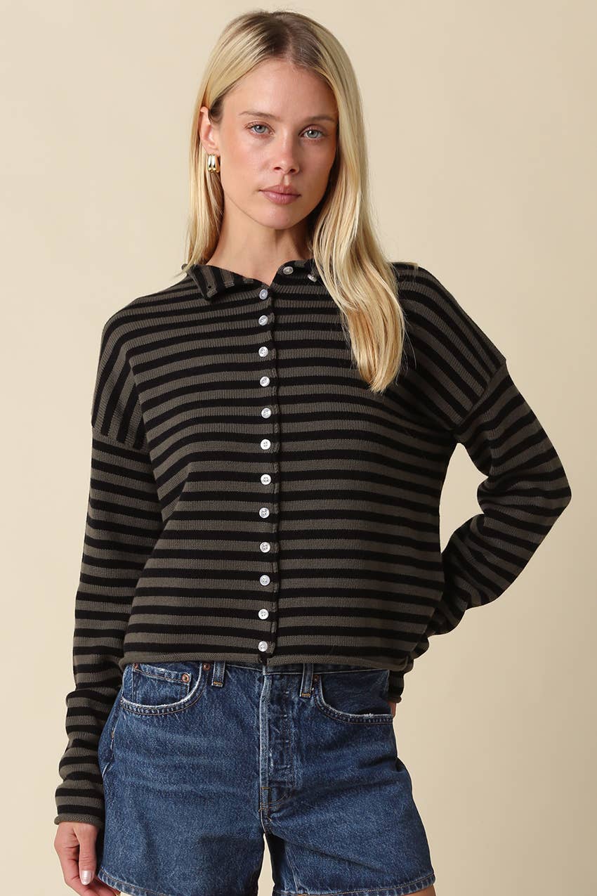 Elina Striped Collar Knit Top