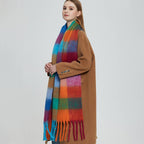 Chunky Plaid Scarf with Fringe