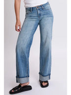 Low Rise Wide Leg Cuff Jeans
