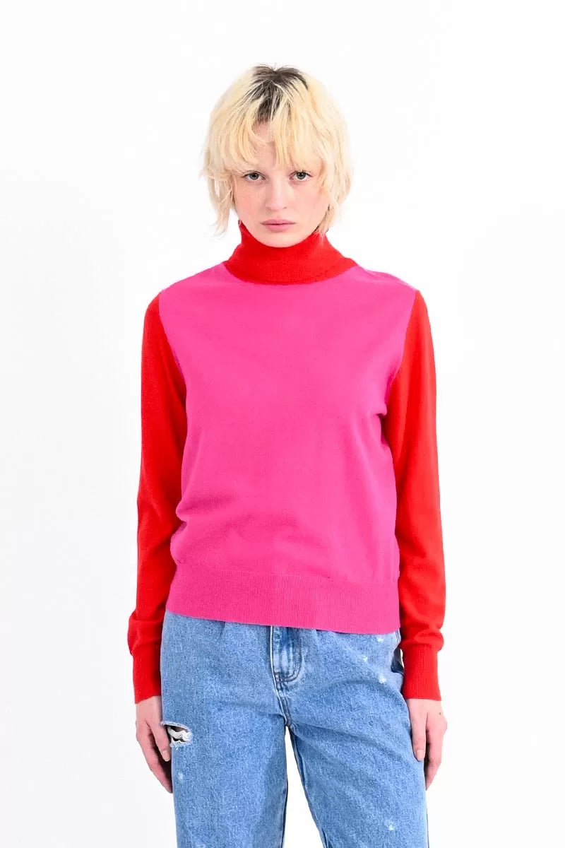 Fuchsia Color Block Turtleneck