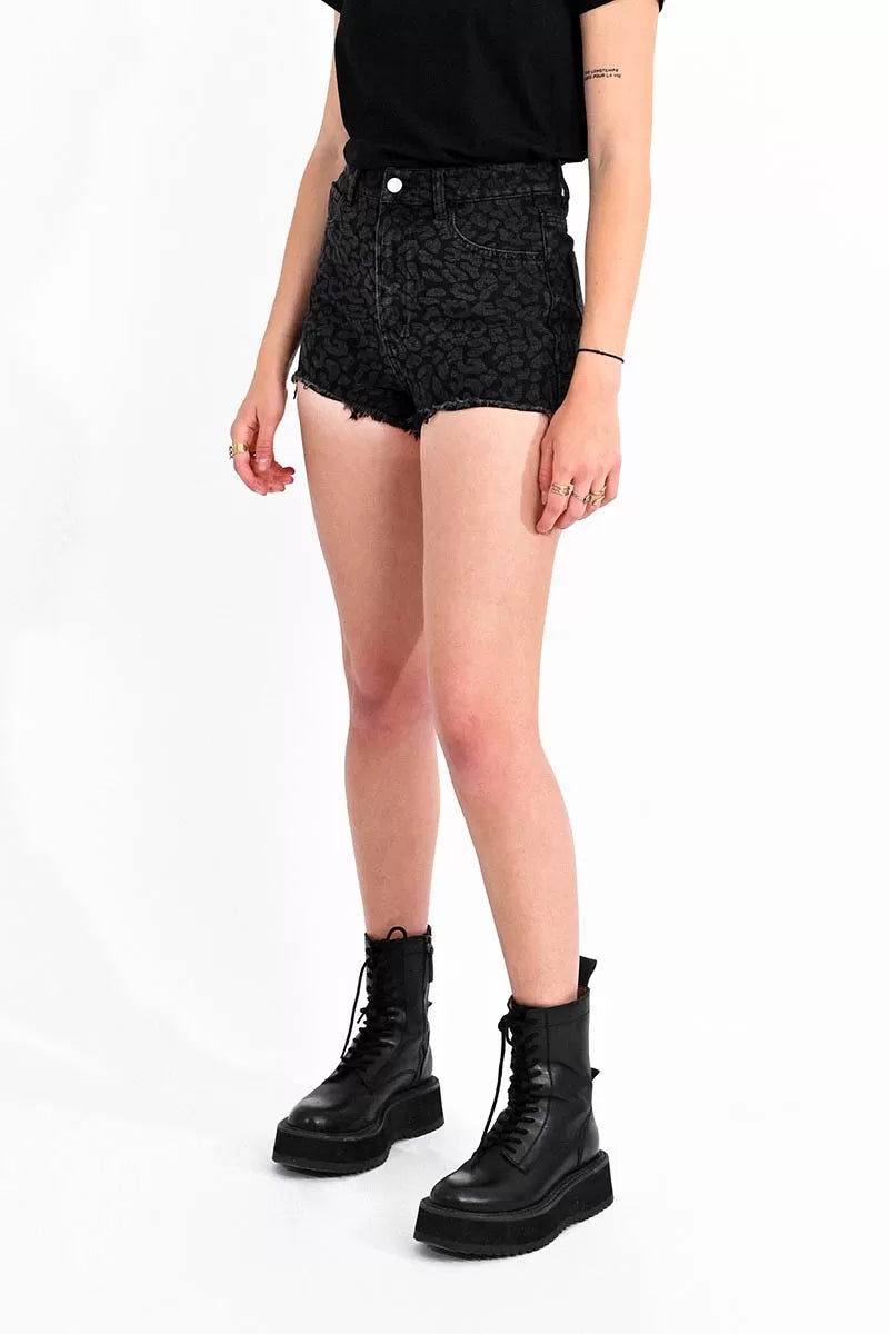 Leopard Print Denim Shorts